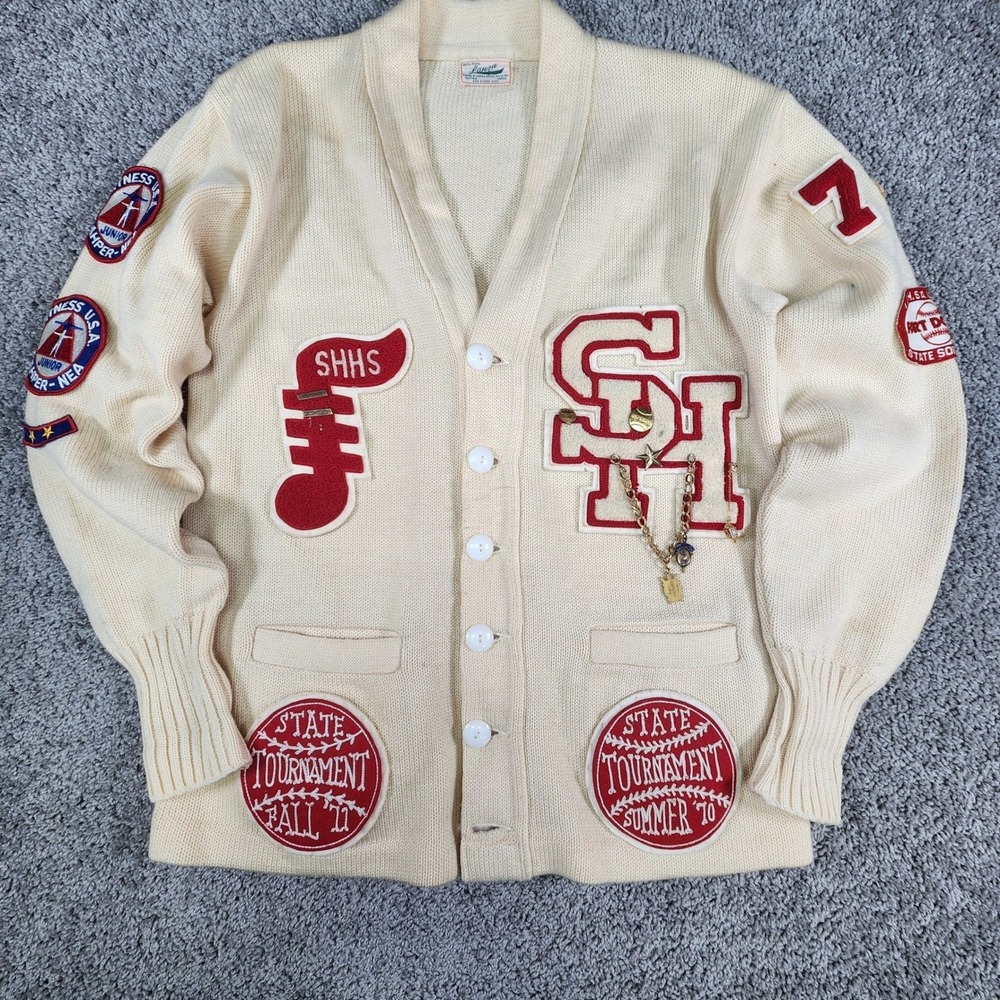 Vintage‎ 70s Wool Cardigan Letterman Varsity Jacket Sweater Preppy Academia